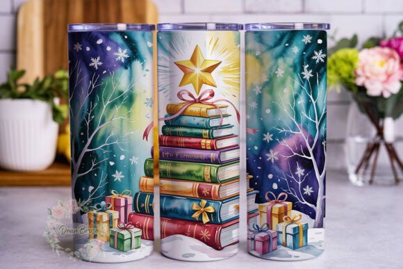 Christmas Bookshelf Snow Tumbler Wrap Design Review