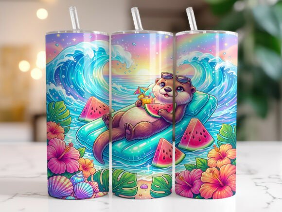 Cute Otter Summer 20oz Tumbler Wrap PNG Review