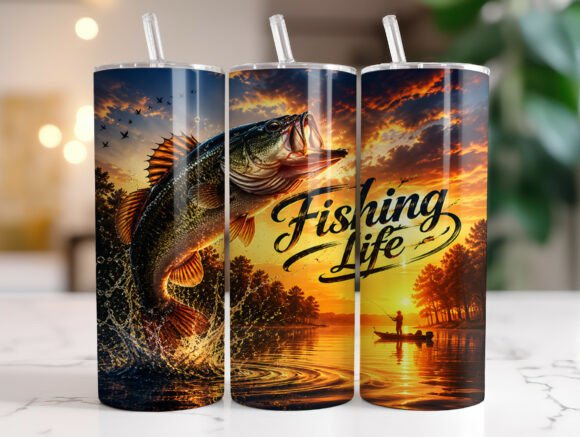 Fishing Life Bass 20oz Tumbler Wrap PNG Review