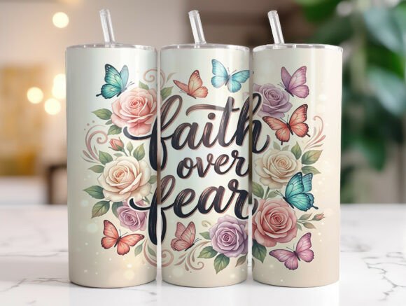 Floral Faith Over Fear Tumbler Wrap PNG Review