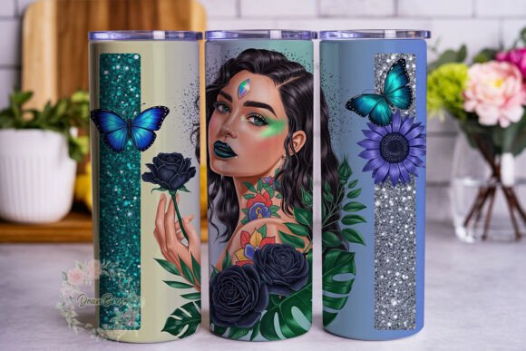 Mysterious Floral Woman Tumbler Wrap Design