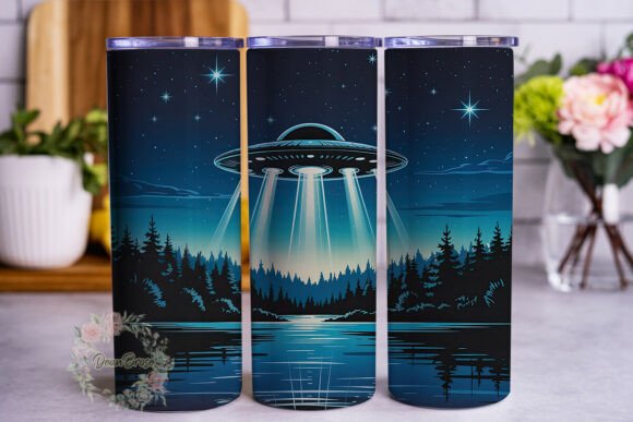 Mysterious Lake UFO Night Tumbler Wrap Design