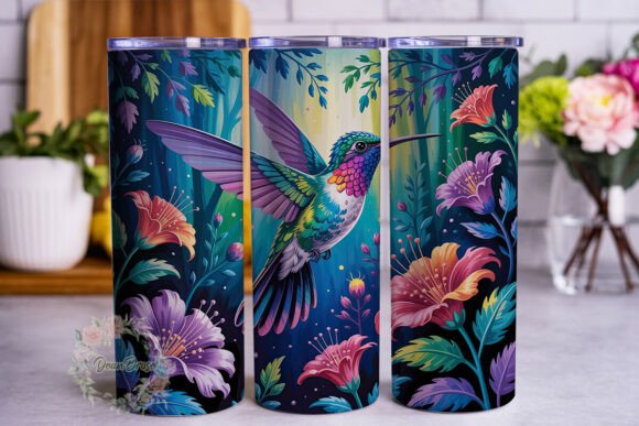 Mystical Hummingbird Garden Tumbler Wrap Design