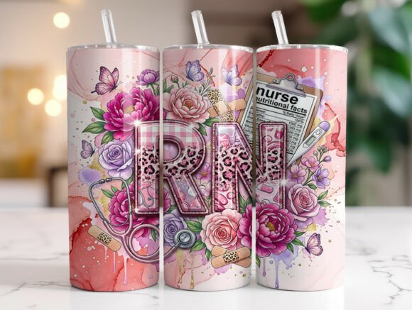 Pink Floral RN Nurse 20oz Tumbler Wrap Review