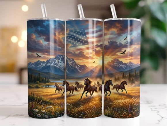 Running Horses American Flag Tumbler PNG Review