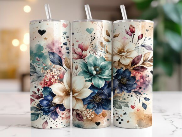 Teal Navy Floral 20oz Tumbler Wrap PNG Review